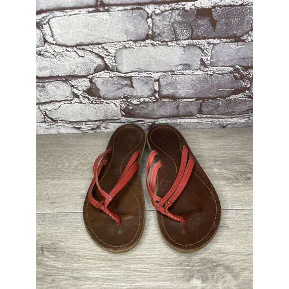 Olukai U'I-W Red Leather Thong FlipFlop Casual Slide Sandals Women Sz 8M US/38EU - Picture 3 of 16
